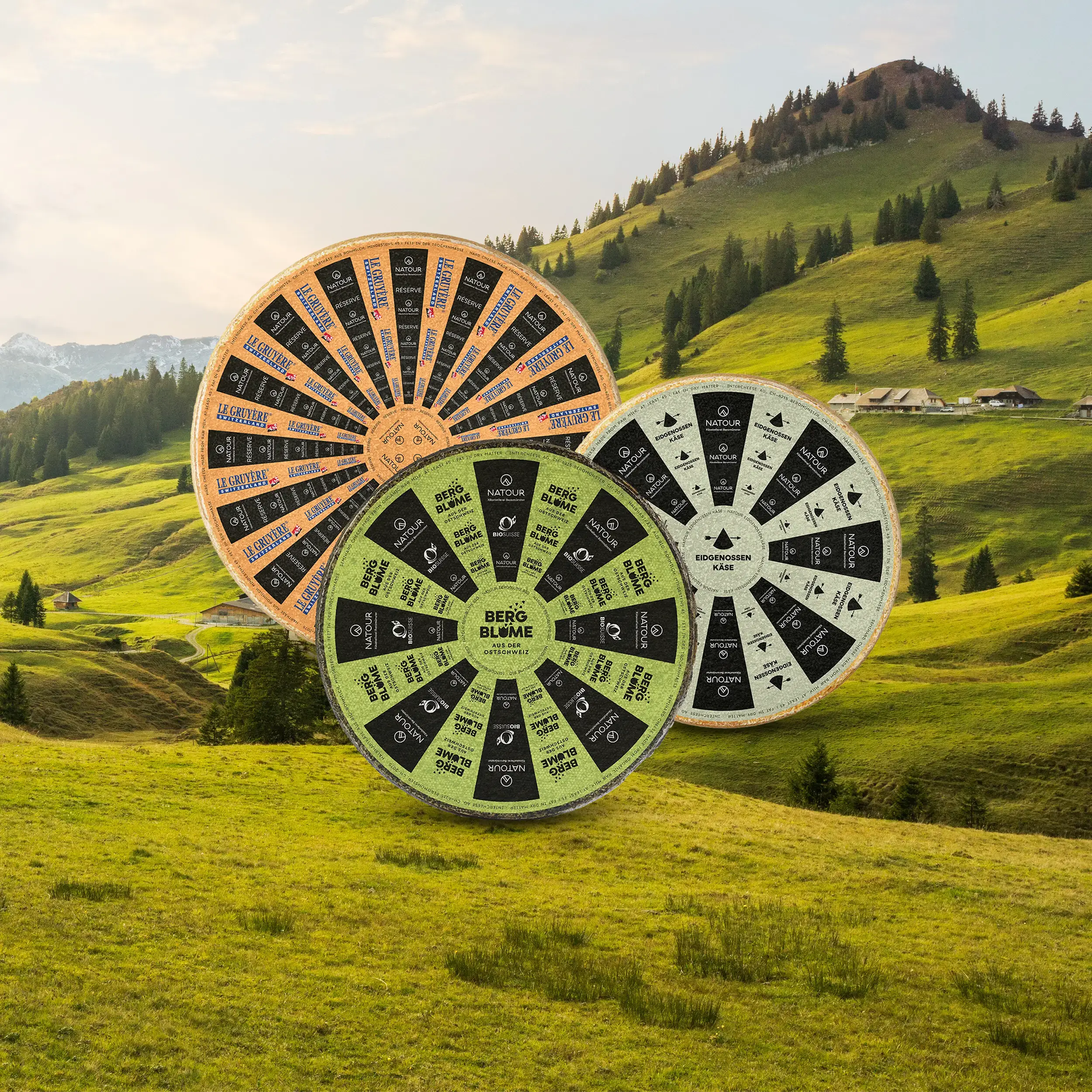 Landschaft mit Käselaibe